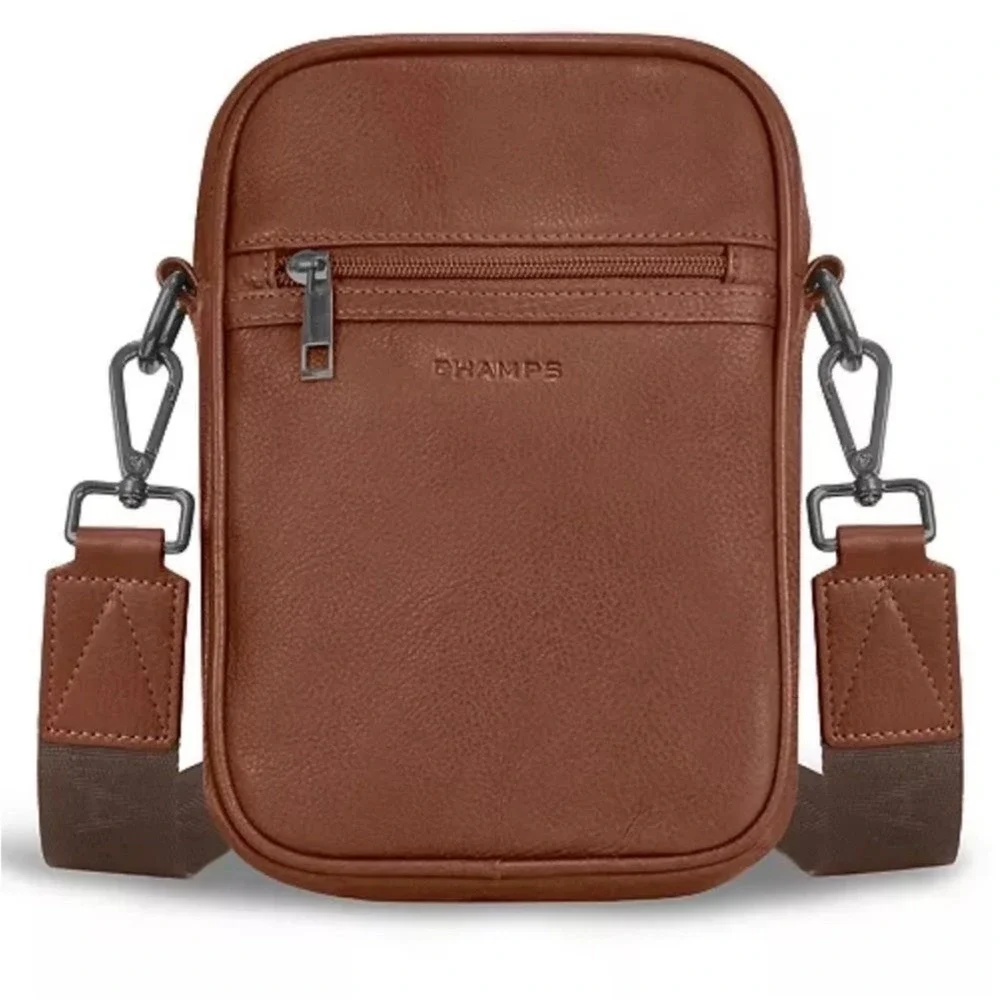 Champs NWT Onyx Brown leather sling Bag w adjustable Strap and Minimalist Design